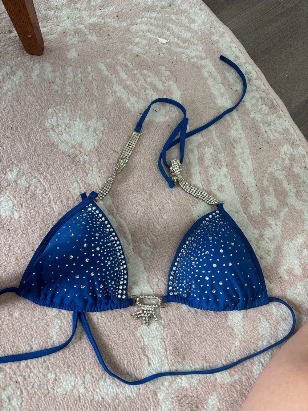 Blue Rhinestone Triangle Bikini Top